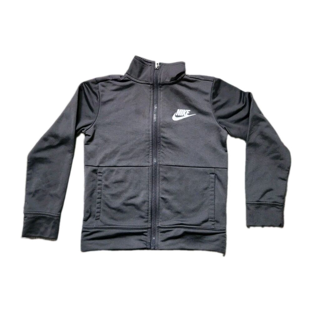 Nike Boys Fleece Lined Track Jacket Full Zip Gray 2 Pockets Youth Sz 4/XS EUC
